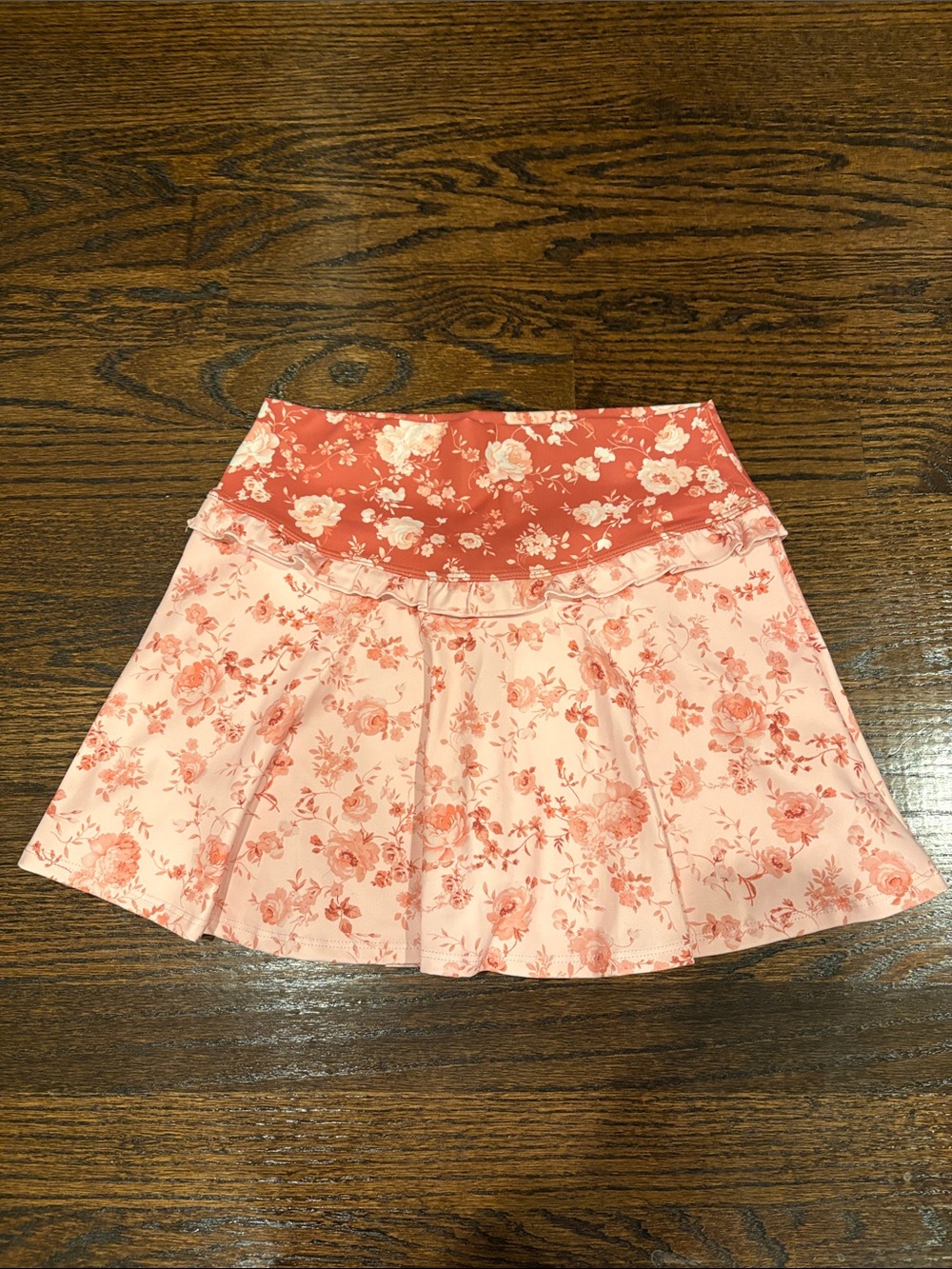 Altar'd State Red and Pink Floral Tiered Skort